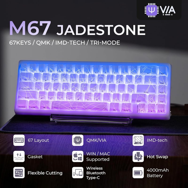 HITIME x XVX M67 Wireless 60% Percent Keyboard, QMK/VIA Gaming Keyboard, Tri-Mode Thocky Creamy Mechanical Key Board, Hot Swappable Gasket Mount RGB IMD Tech for Win/Mac, Spider Web Theme, White - Image 2
